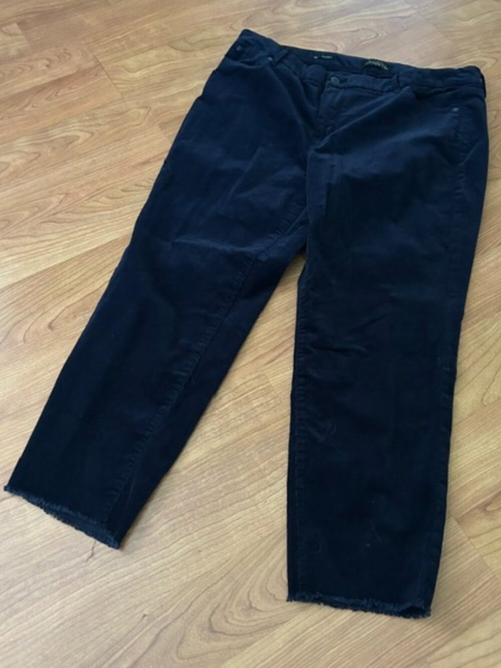 Talbots Flawless Five Pocket Corduroy Pants 16P Navy Slim Ankle Frayed Hem